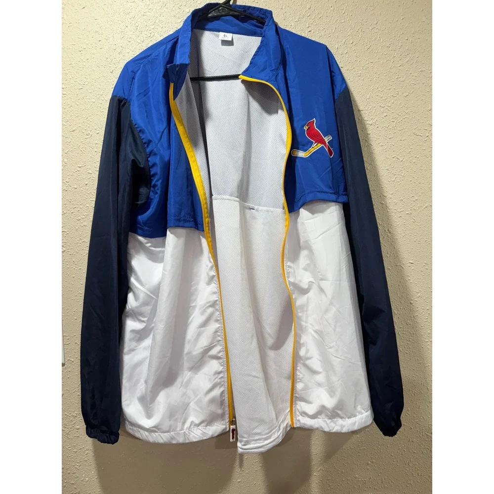 St Louis Cardinals Blues Crossover Windbreaker Jacket Mens XL Budweiser Blue